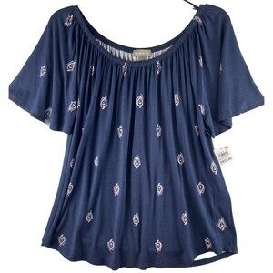 Style & Co.  Medium Shirring Top Blue Paisley Design Rayon & Spandex Blend